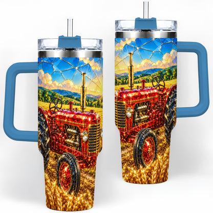 #pl[40oz|Blue] Vintage Tractor 40oz Tumbler, Farm Scene Drinkware for Farmers