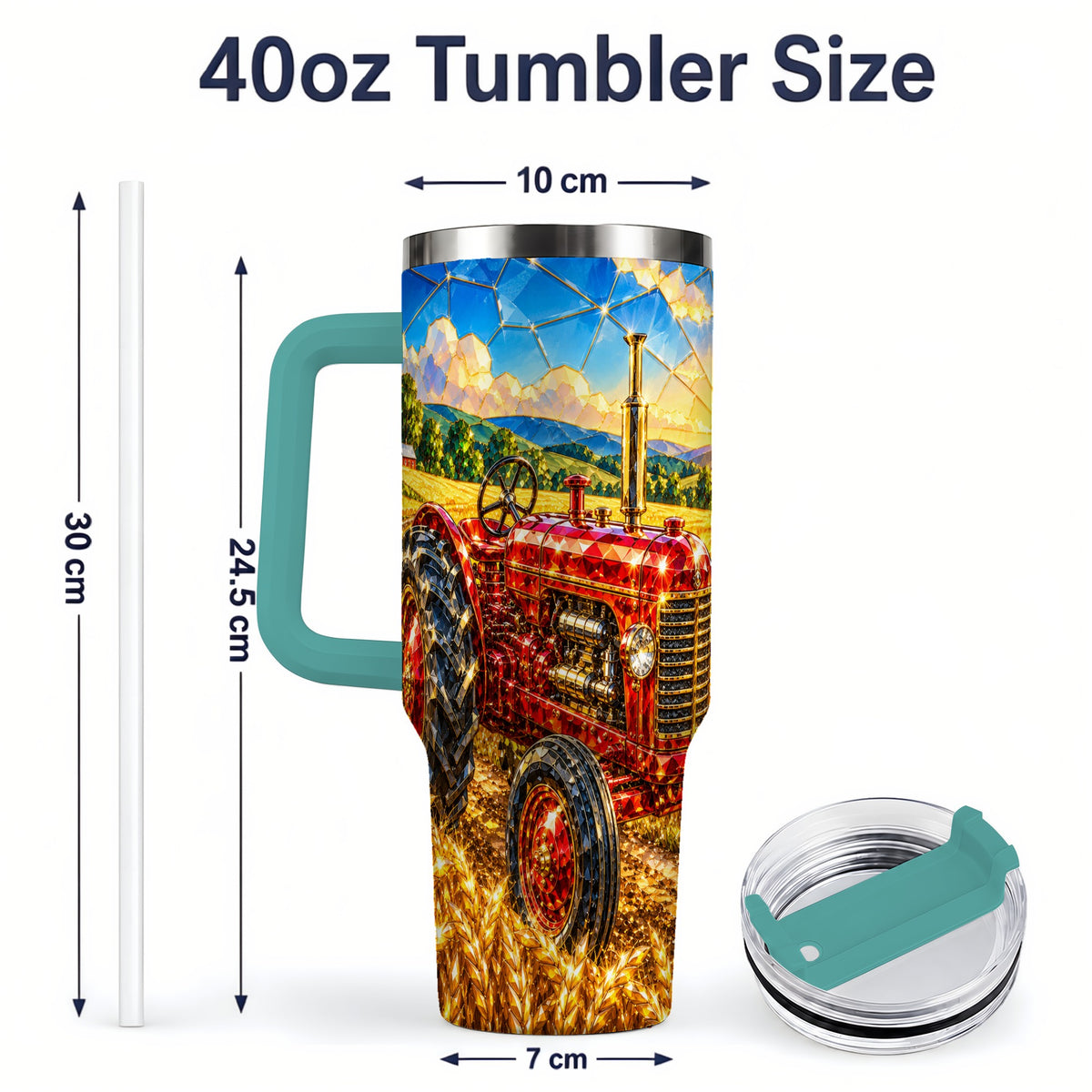 #pl[40oz|Green] Vintage Tractor 40oz Tumbler, Farm Scene Drinkware for Farmers