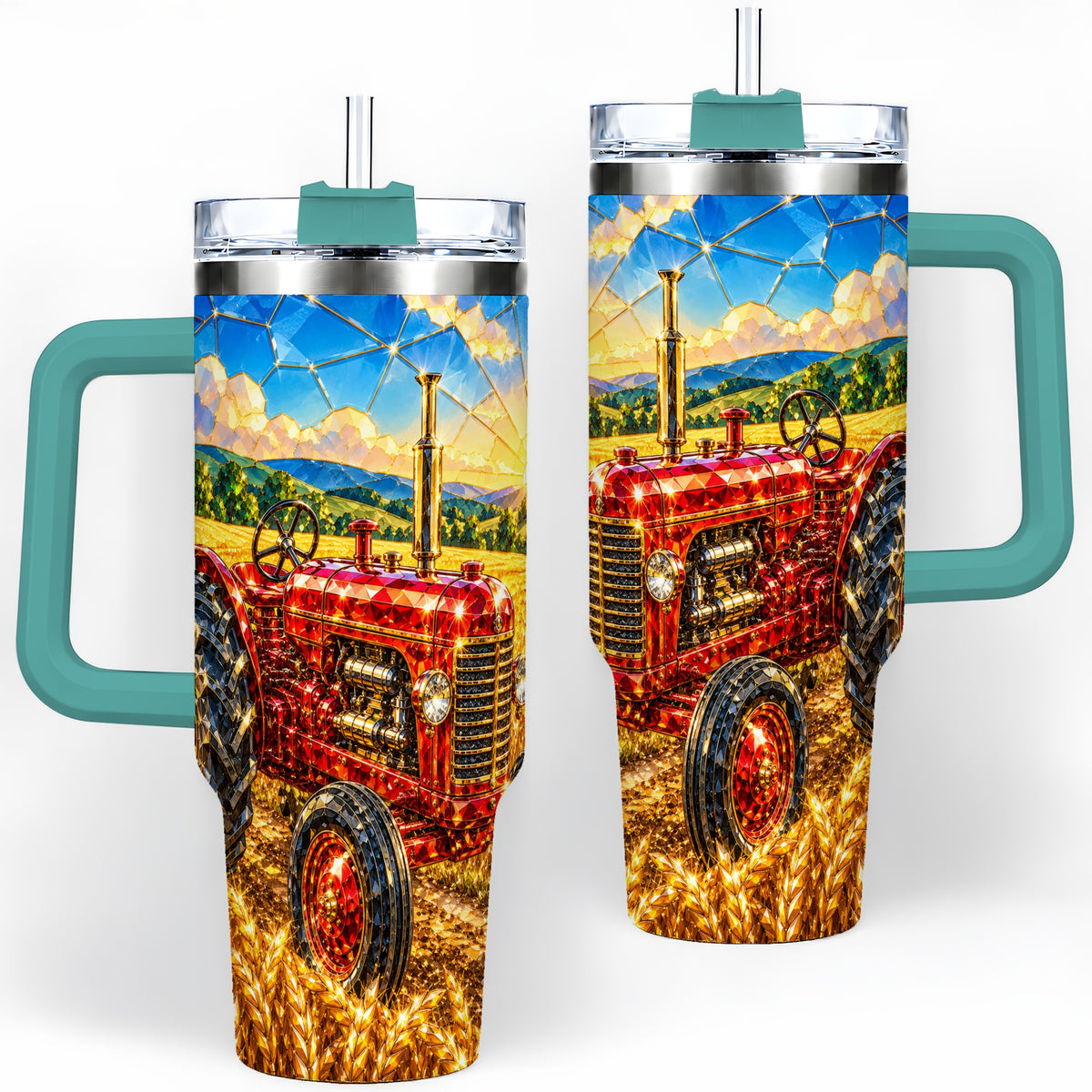 #pl[40oz|Green] Vintage Tractor 40oz Tumbler, Farm Scene Drinkware for Farmers