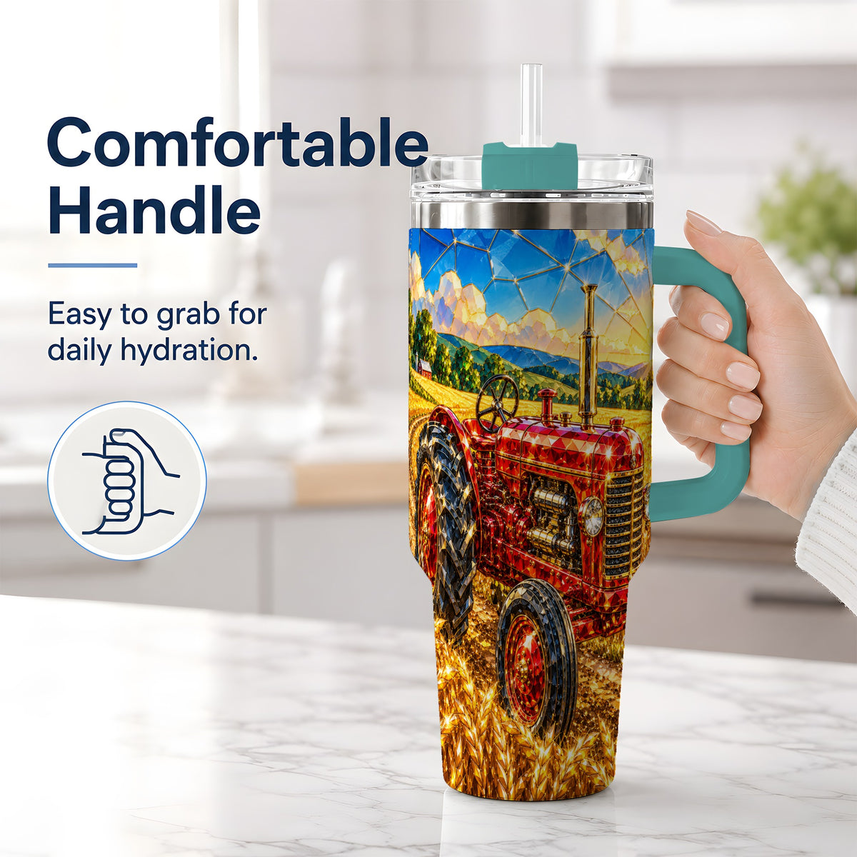 #pl[40oz|Green] Vintage Tractor 40oz Tumbler, Farm Scene Drinkware for Farmers