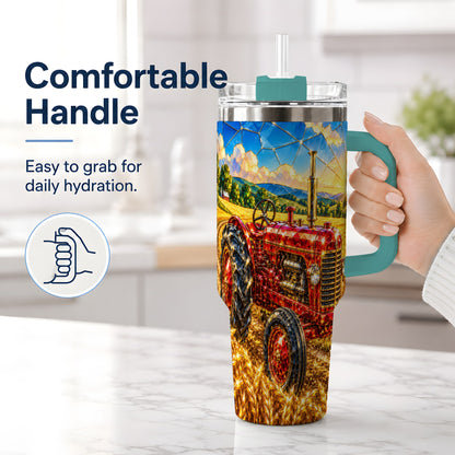 #pl[40oz|Green] Vintage Tractor 40oz Tumbler, Farm Scene Drinkware for Farmers