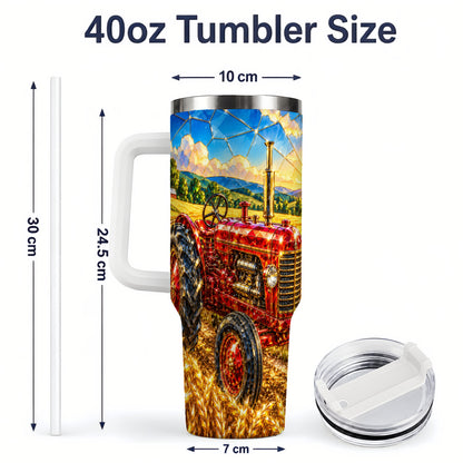 #pl[40oz|White] Vintage Tractor 40oz Tumbler, Farm Scene Drinkware for Farmers