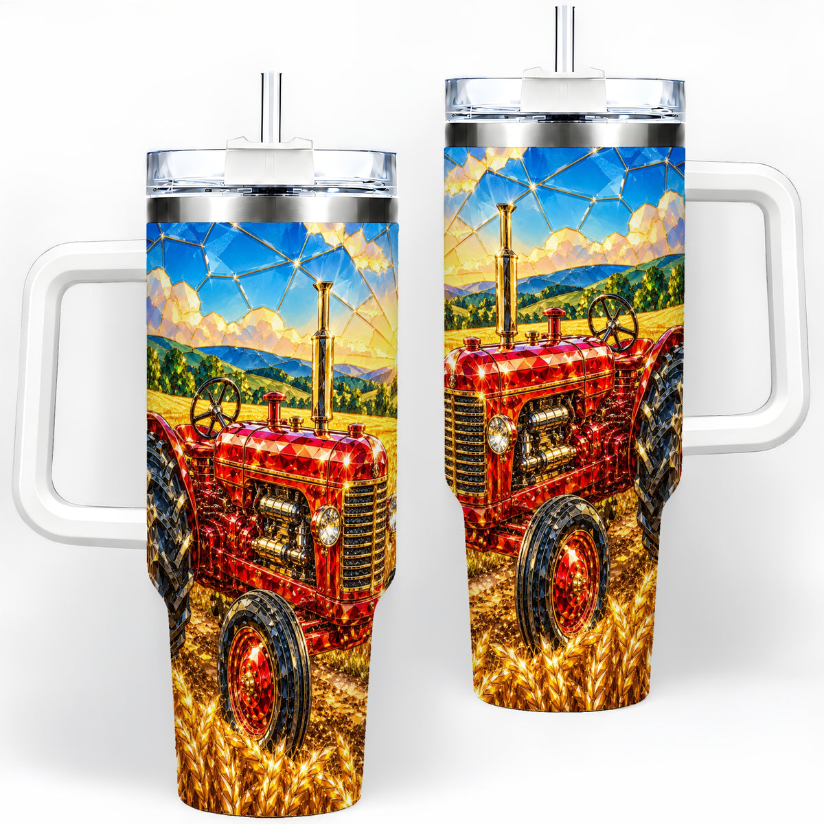 Vintage Tractor 40oz Tumbler, Farm Scene Drinkware for Farmers