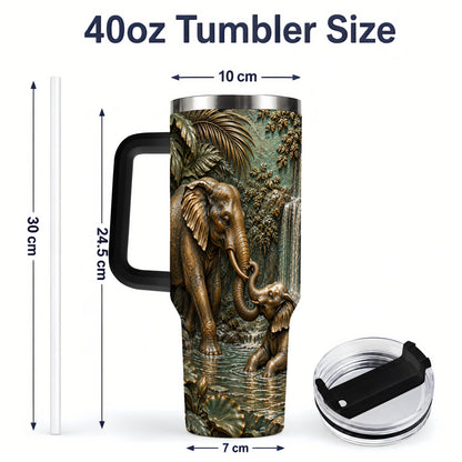 #pl[40oz|Black] Elephant Family 40oz Tumbler, Bronze Style Jungle Artwork