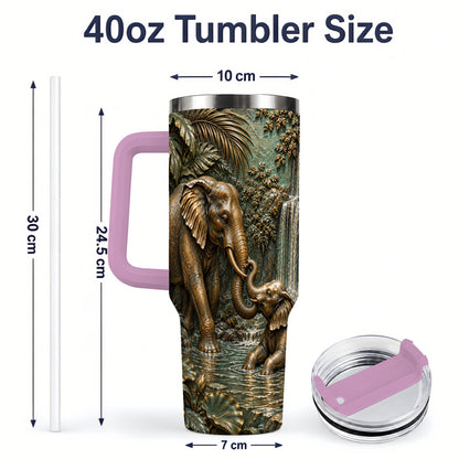 #pl[40oz|Pink] Elephant Family 40oz Tumbler, Bronze Style Jungle Artwork