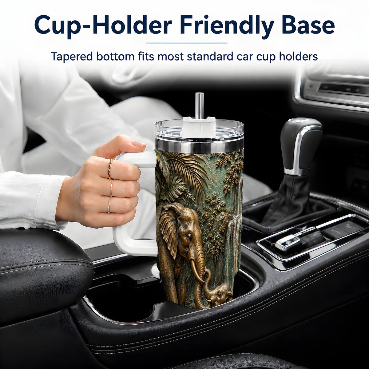 Elephant Family 40oz Tumbler, Bronze Style Jungle Artwork