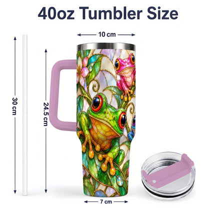 #pl[40oz|Pink] Colorful Frog 40oz Tumbler, Stained Glass Style Floral Artwork