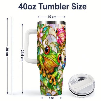 #pl[40oz|White] Colorful Frog 40oz Tumbler, Stained Glass Style Floral Artwork