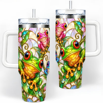 Colorful Frog 40oz Tumbler, Stained Glass Style Floral Artwork