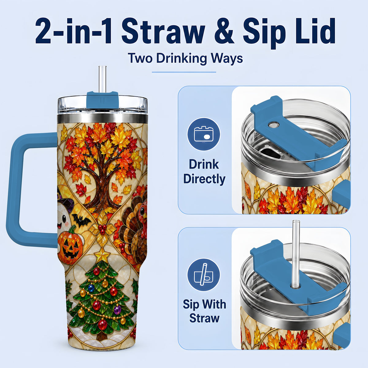 #pl[40oz|Blue] Seasonal Holiday 40oz Tumbler, Festive Character Artwork