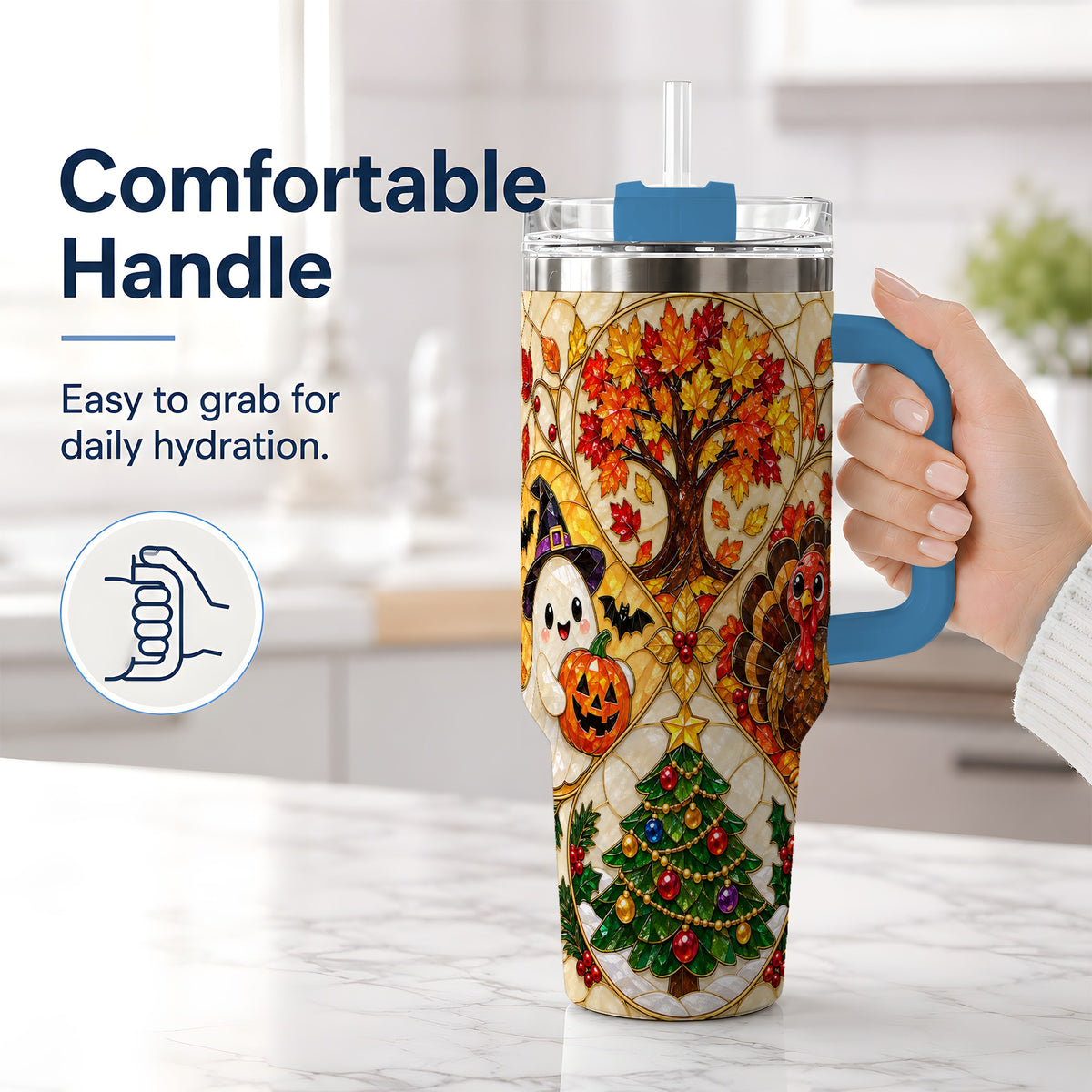 #pl[40oz|Blue] Seasonal Holiday 40oz Tumbler, Festive Character Artwork