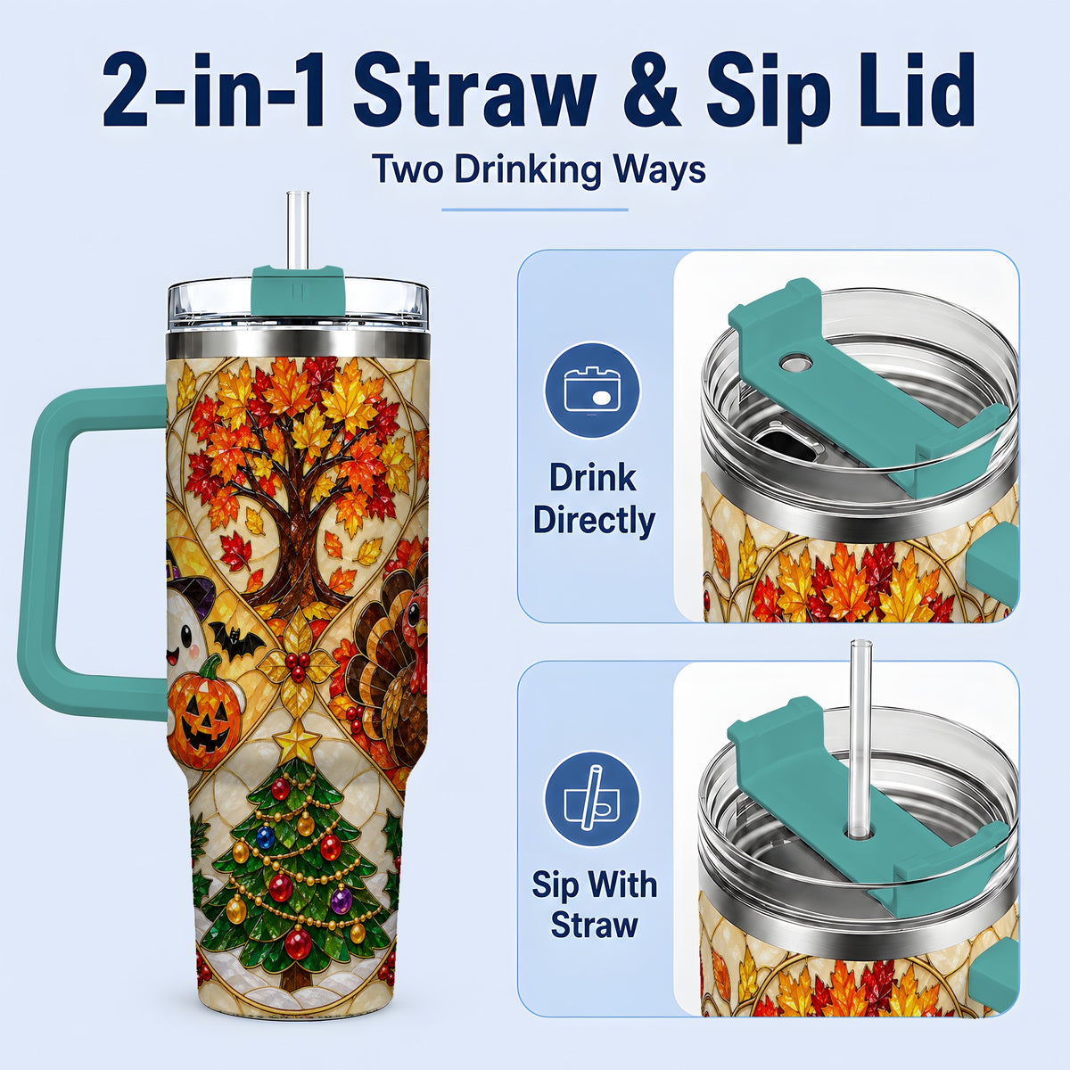 #pl[40oz|Green] Seasonal Holiday 40oz Tumbler, Festive Character Artwork