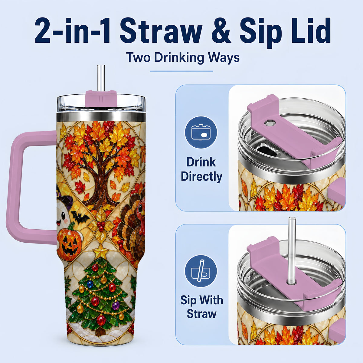 #pl[40oz|Pink] Seasonal Holiday 40oz Tumbler, Festive Character Artwork