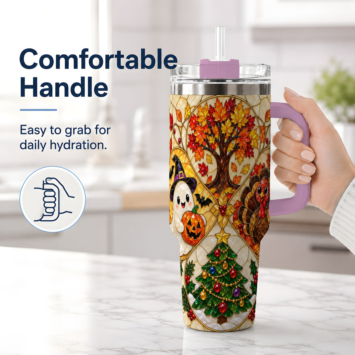 #pl[40oz|Pink] Seasonal Holiday 40oz Tumbler, Festive Character Artwork