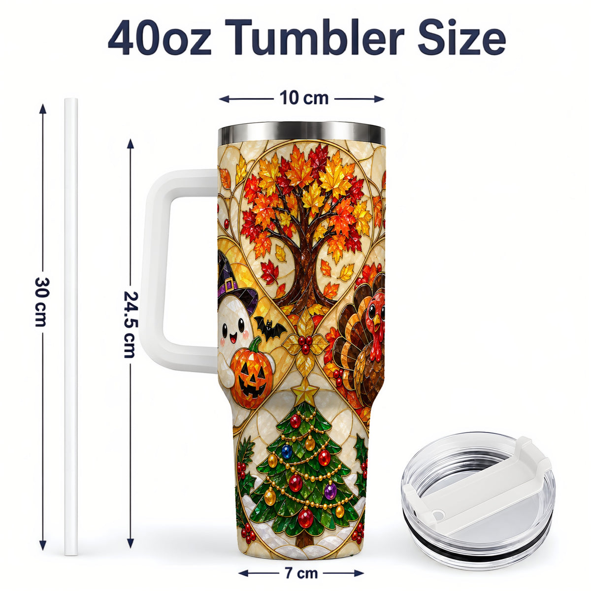 #pl[40oz|White] Seasonal Holiday 40oz Tumbler, Festive Character Artwork