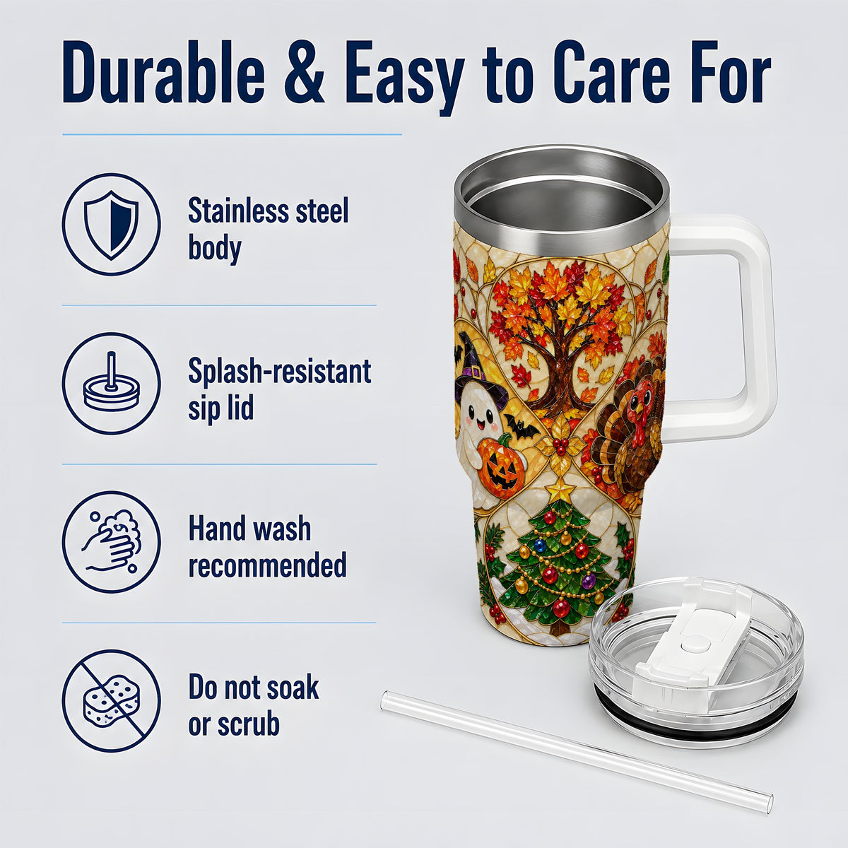 Seasonal Holiday 40oz Tumbler, Festive Character Artwork