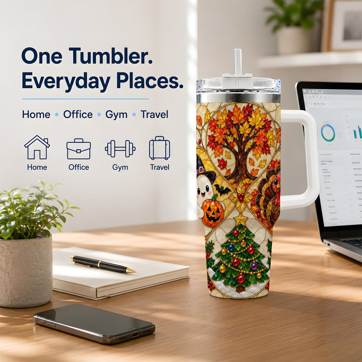 Seasonal Holiday 40oz Tumbler, Festive Character Artwork