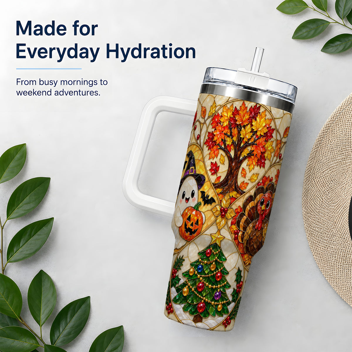 Seasonal Holiday 40oz Tumbler, Festive Character Artwork
