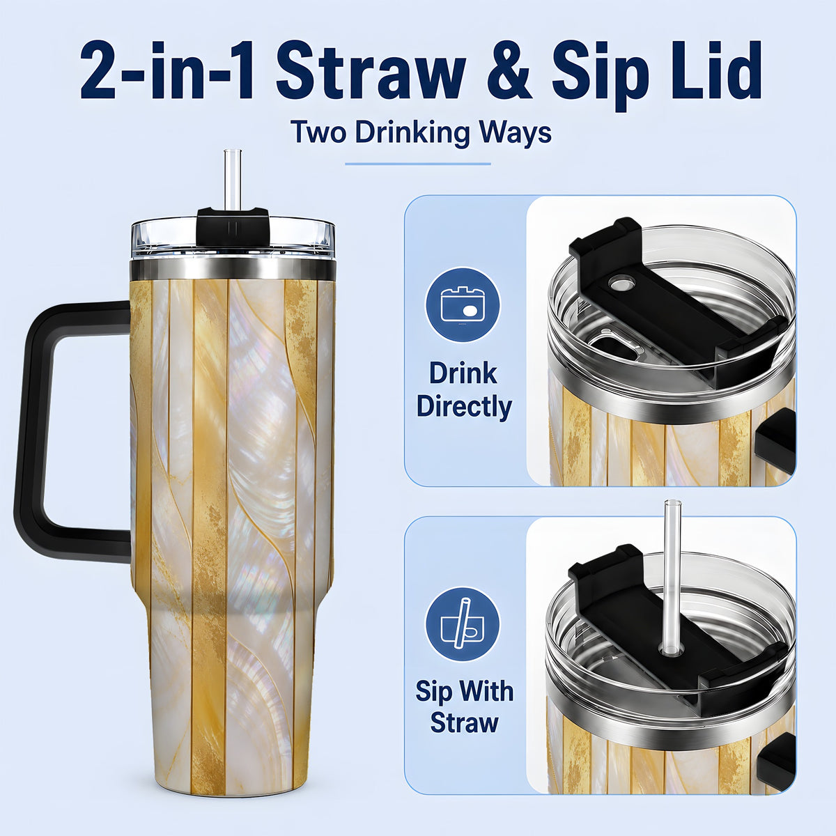 #pl[40oz|Black] Pearl Gold Style 40oz Tumbler, Abstract Geometric Drinkware