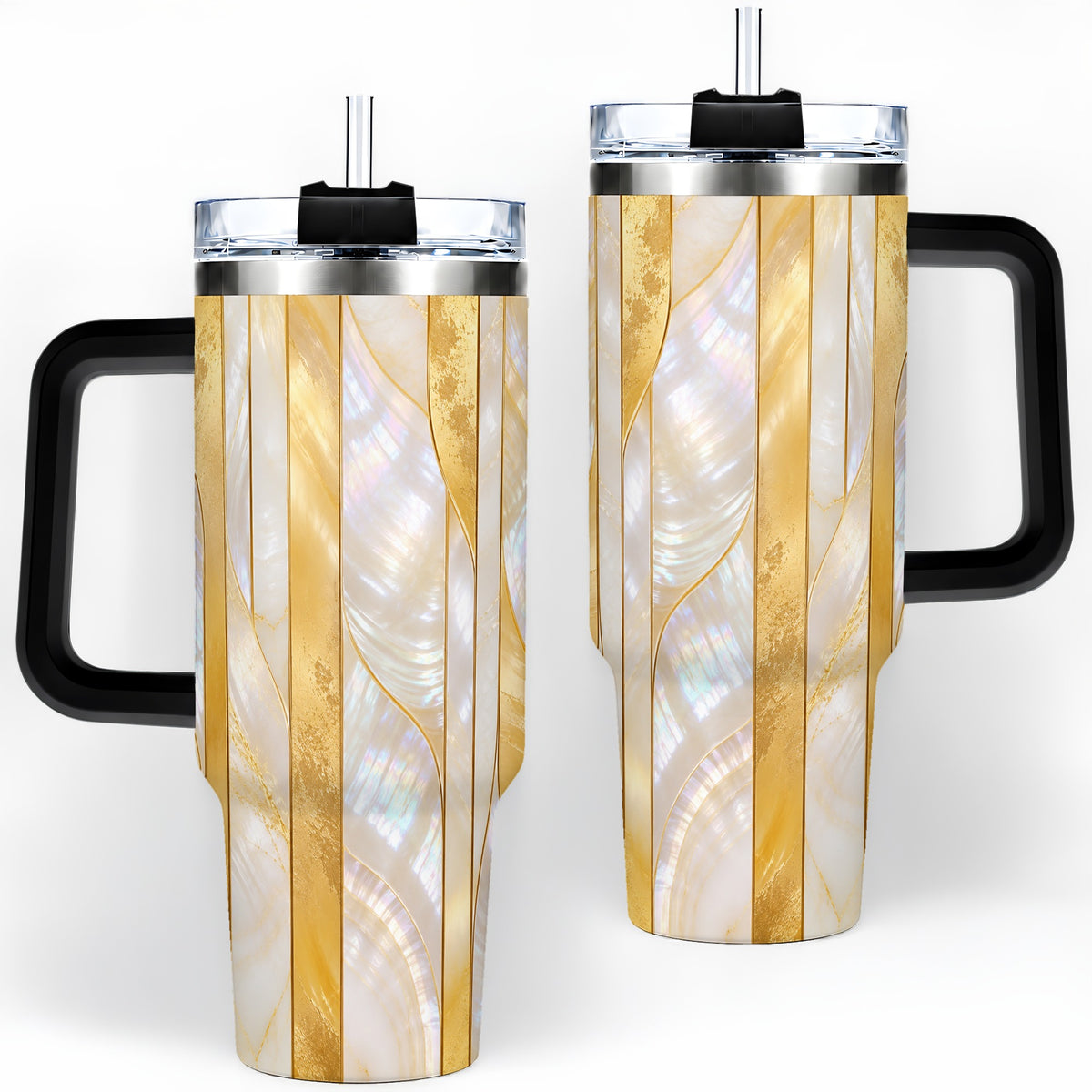 #pl[40oz|Black] Pearl Gold Style 40oz Tumbler, Abstract Geometric Drinkware
