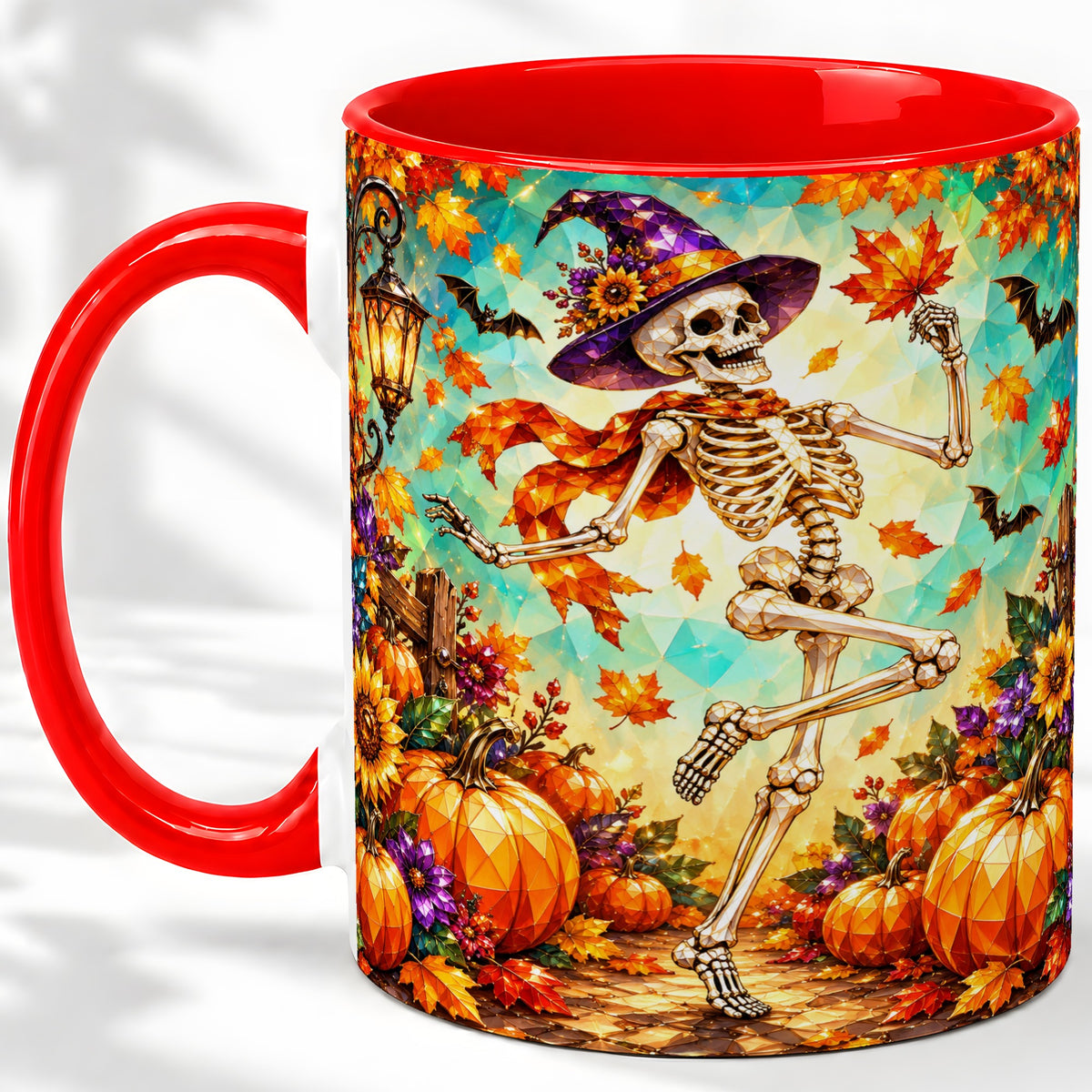 Halloween Skeleton Ceramic Mug, Witch Hat Pumpkin Artwork