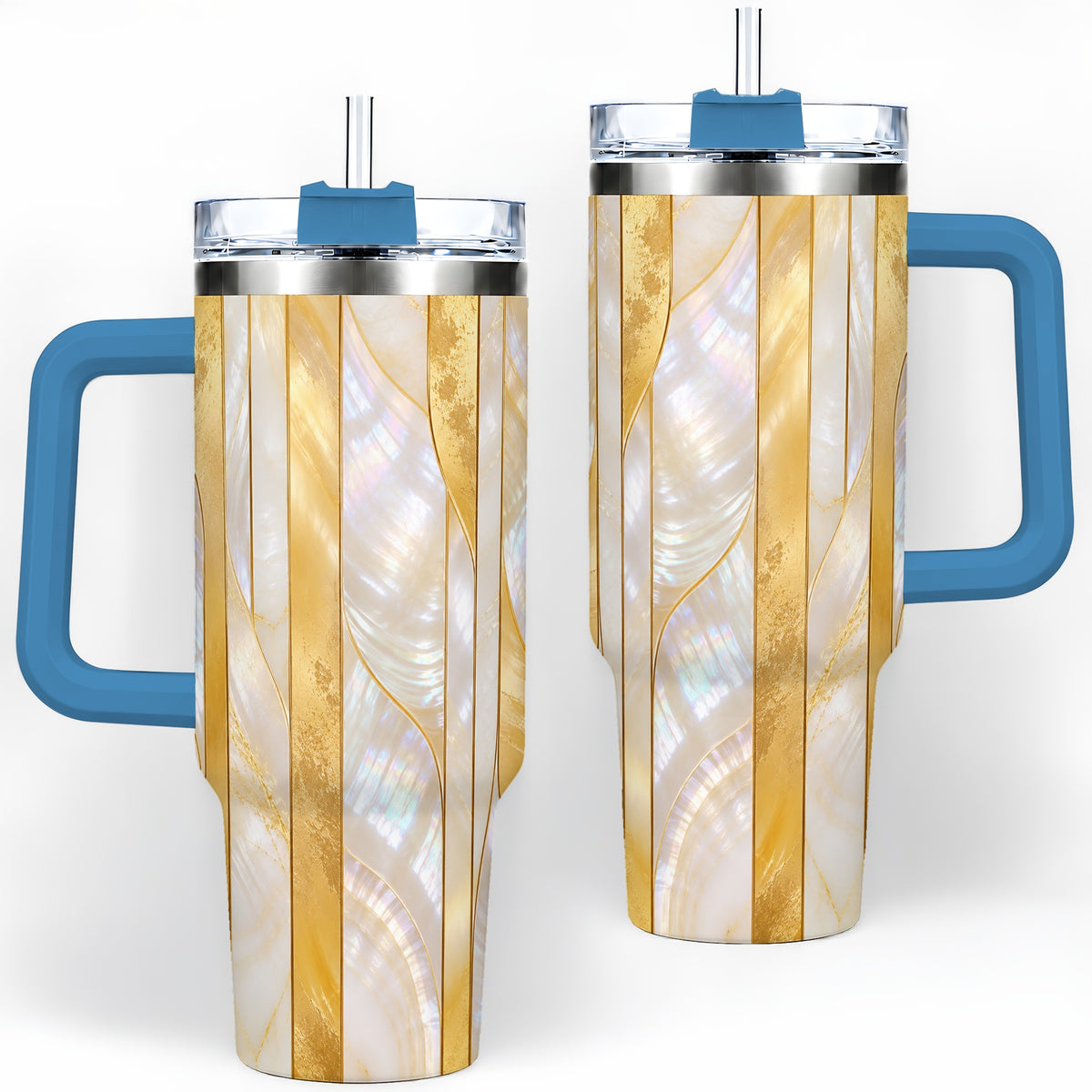#pl[40oz|Blue] Pearl Gold Style 40oz Tumbler, Abstract Geometric Drinkware
