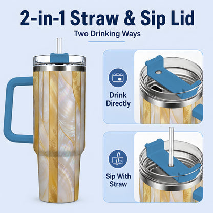#pl[40oz|Blue] Pearl Gold Style 40oz Tumbler, Abstract Geometric Drinkware