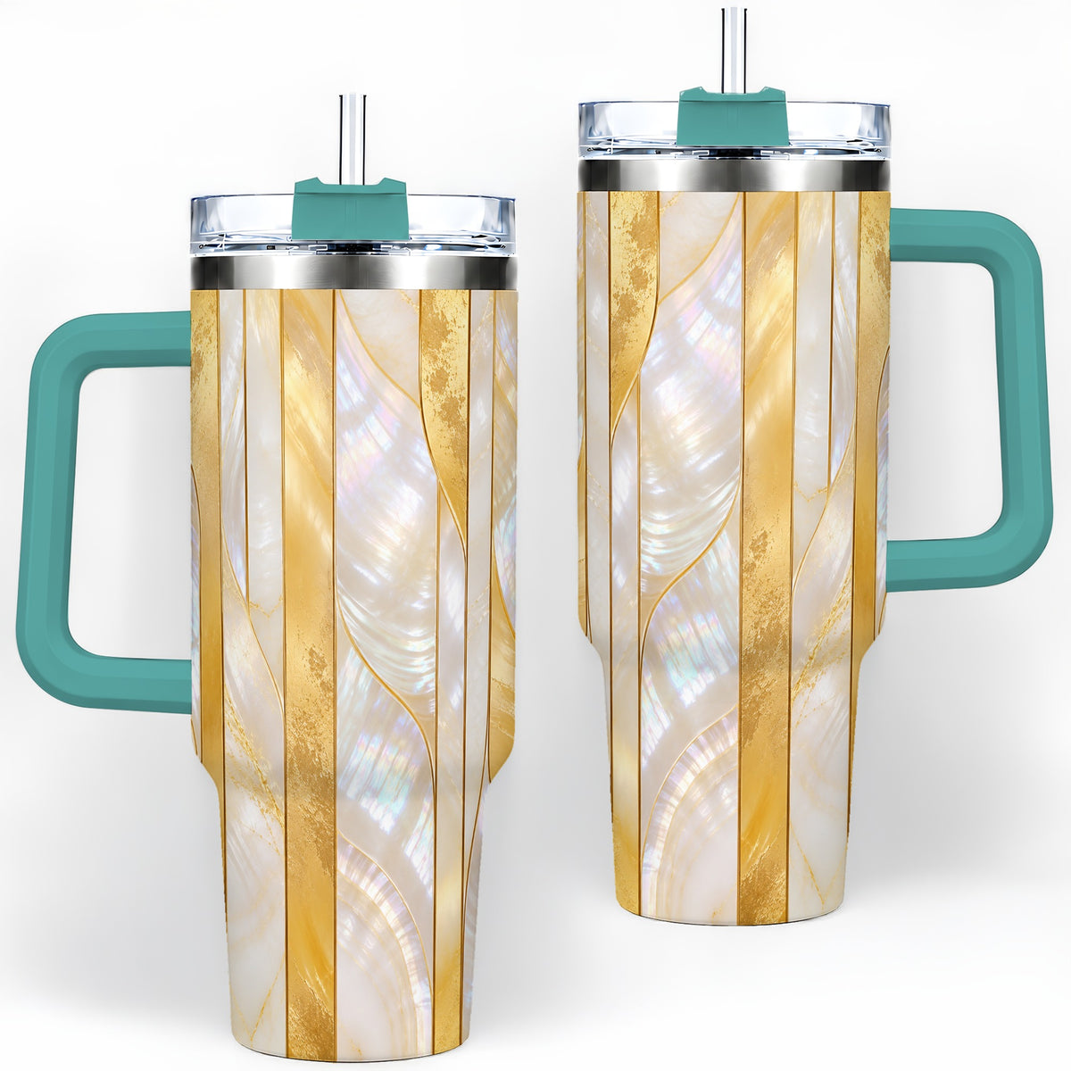 #pl[40oz|Green] Pearl Gold Style 40oz Tumbler, Abstract Geometric Drinkware