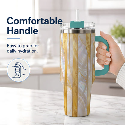 #pl[40oz|Green] Pearl Gold Style 40oz Tumbler, Abstract Geometric Drinkware
