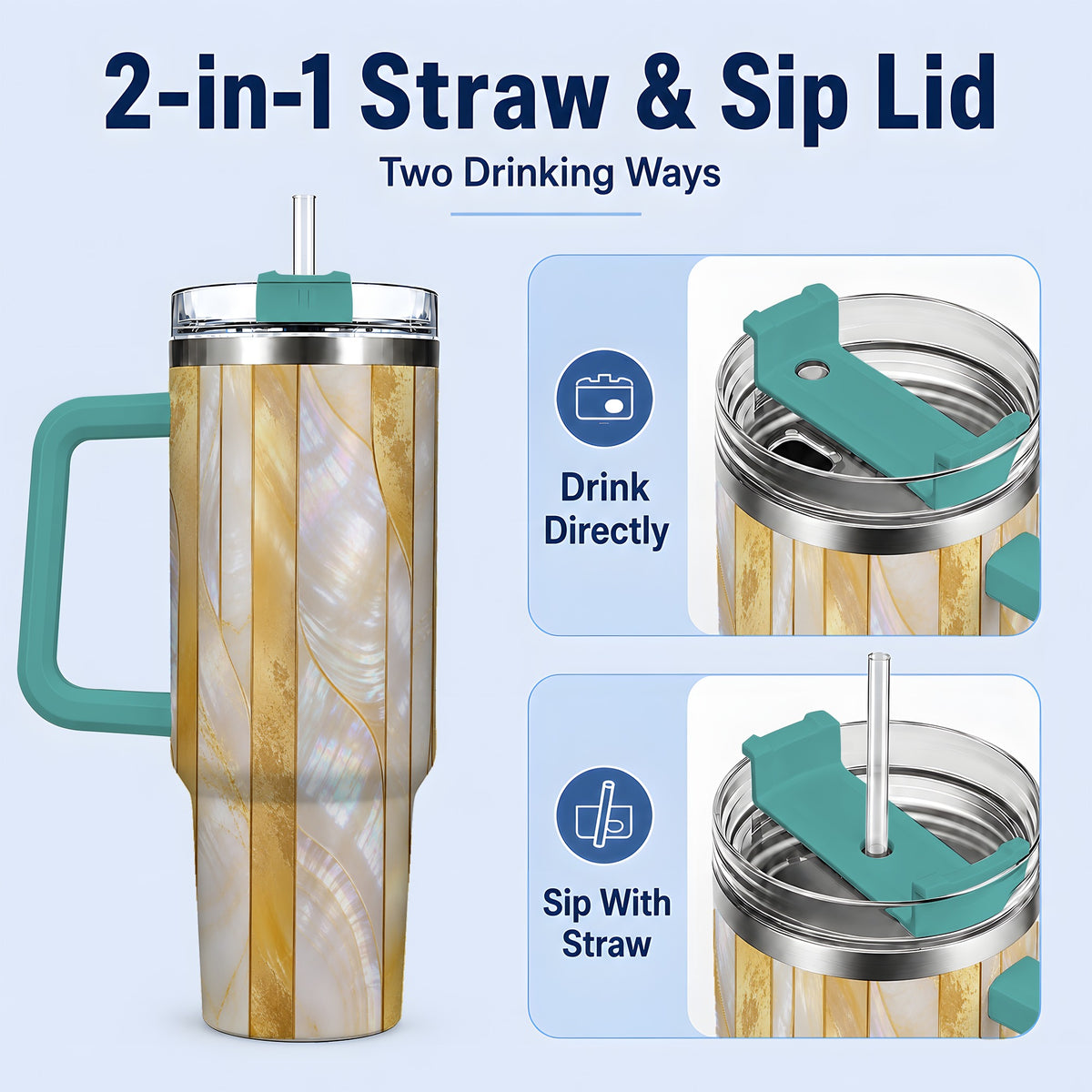 #pl[40oz|Green] Pearl Gold Style 40oz Tumbler, Abstract Geometric Drinkware