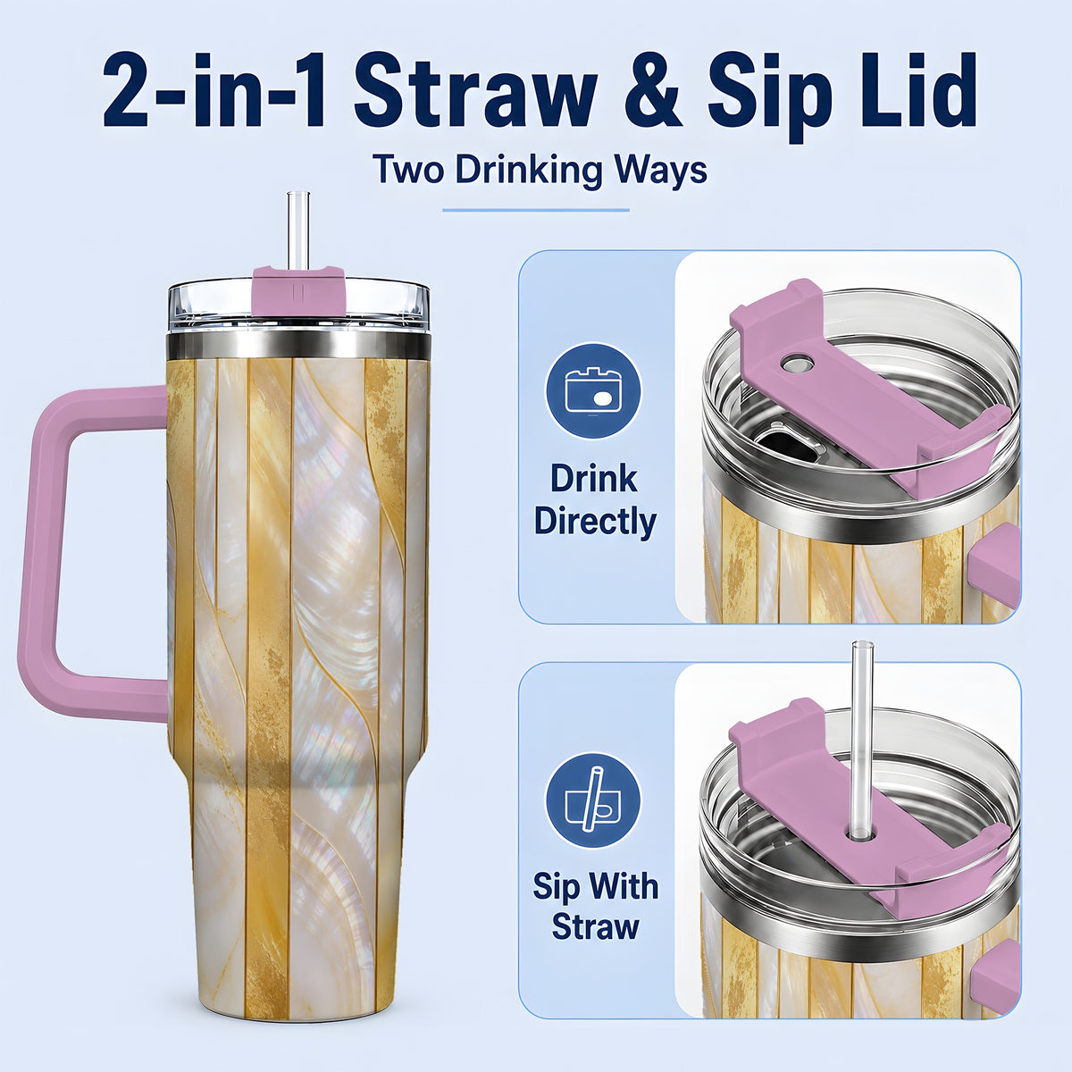 #pl[40oz|Pink] Pearl Gold Style 40oz Tumbler, Abstract Geometric Drinkware
