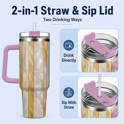 #pl[40oz|Pink] Pearl Gold Style 40oz Tumbler, Abstract Geometric Drinkware