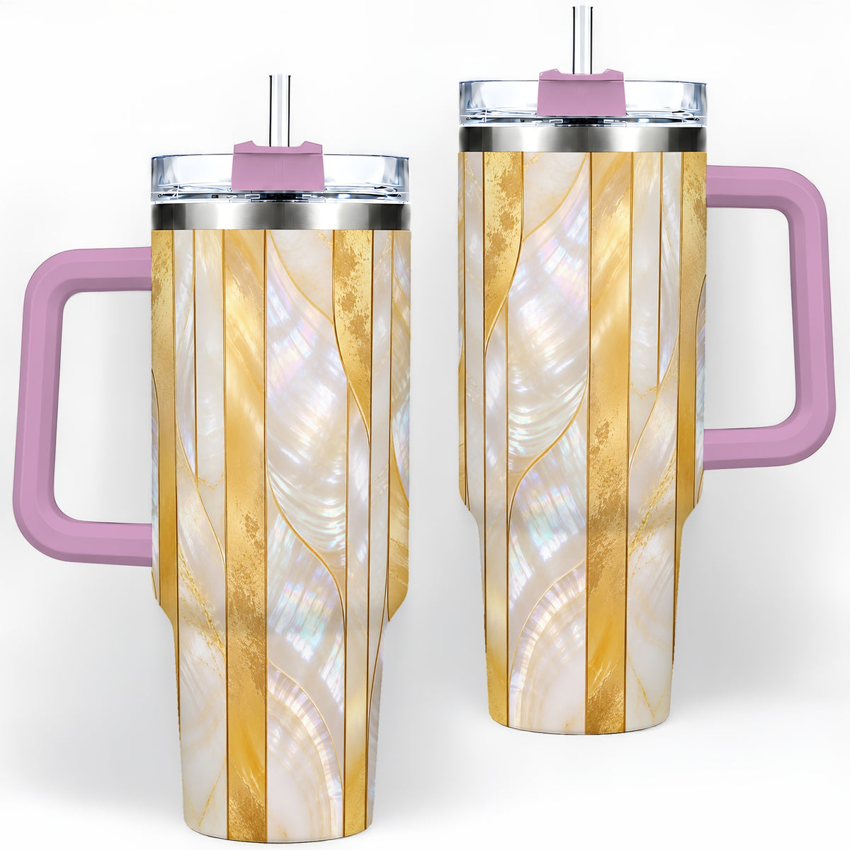 #pl[40oz|Pink] Pearl Gold Style 40oz Tumbler, Abstract Geometric Drinkware