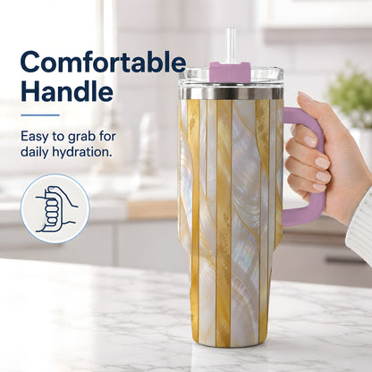 #pl[40oz|Pink] Pearl Gold Style 40oz Tumbler, Abstract Geometric Drinkware