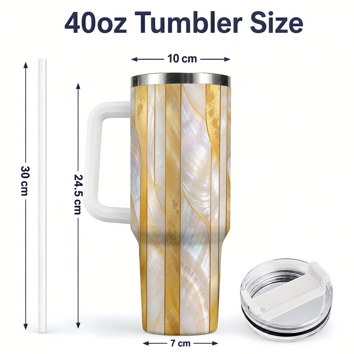 #pl[40oz|White] Pearl Gold Style 40oz Tumbler, Abstract Geometric Drinkware