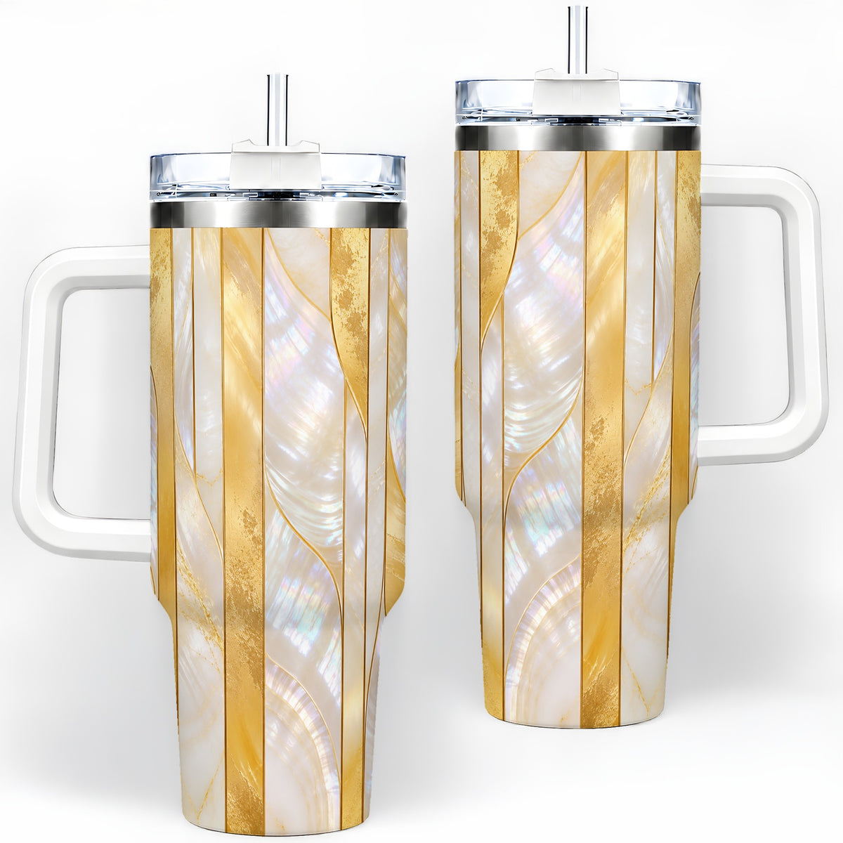 Pearl Gold Style 40oz Tumbler, Abstract Geometric Drinkware