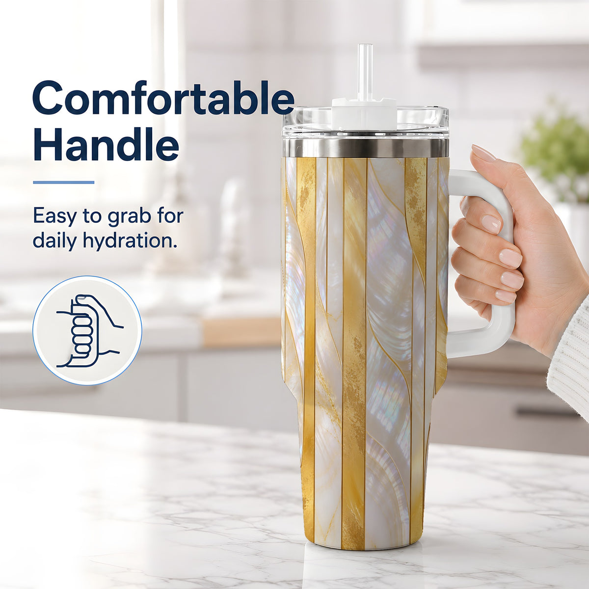 #pl[40oz|White] Pearl Gold Style 40oz Tumbler, Abstract Geometric Drinkware