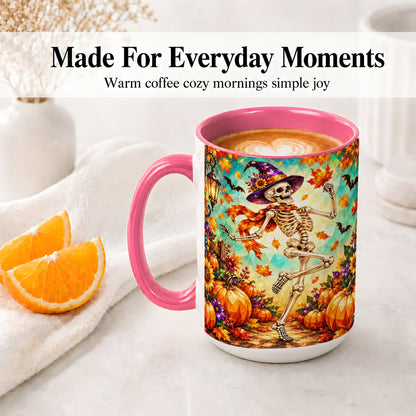 #pl[15oz|Pink] Halloween Skeleton Ceramic Mug, Witch Hat Pumpkin Artwork