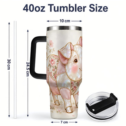 #pl[40oz|Black] Floral Pig 40oz Tumbler, Pink Botanical Artwork for Pig Lovers