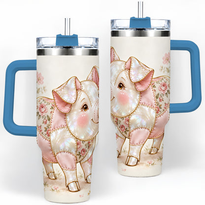 #pl[40oz|Blue] Floral Pig 40oz Tumbler, Pink Botanical Artwork for Pig Lovers