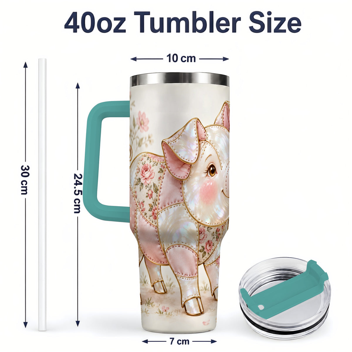 #pl[40oz|Green] Floral Pig 40oz Tumbler, Pink Botanical Artwork for Pig Lovers