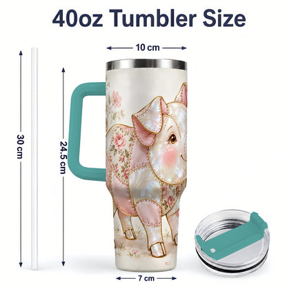 #pl[40oz|Green] Floral Pig 40oz Tumbler, Pink Botanical Artwork for Pig Lovers