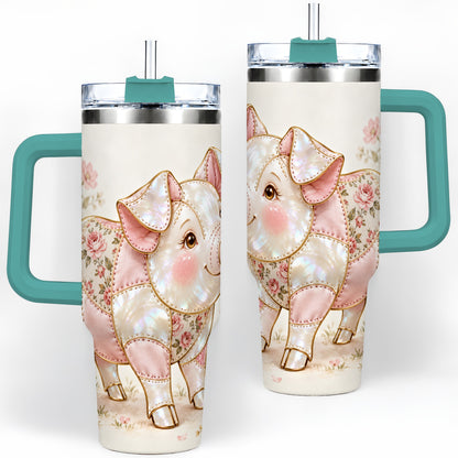 #pl[40oz|Green] Floral Pig 40oz Tumbler, Pink Botanical Artwork for Pig Lovers