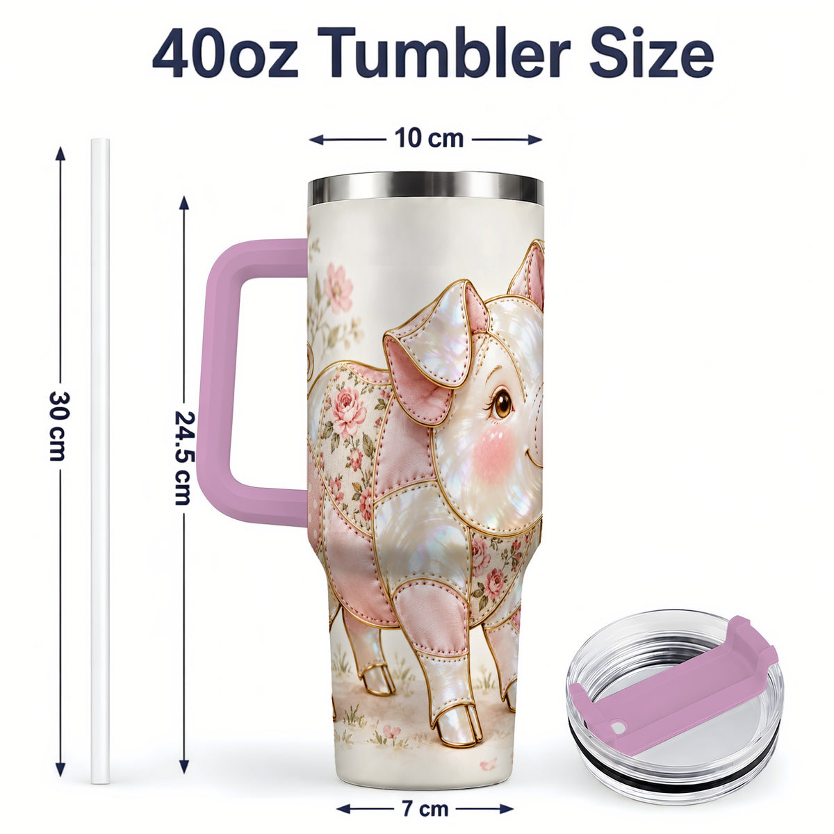 #pl[40oz|Pink] Floral Pig 40oz Tumbler, Pink Botanical Artwork for Pig Lovers