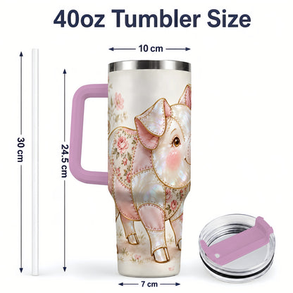 #pl[40oz|Pink] Floral Pig 40oz Tumbler, Pink Botanical Artwork for Pig Lovers