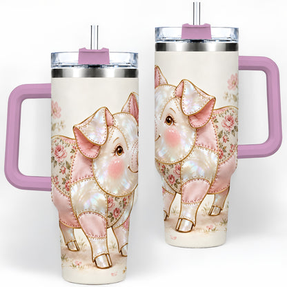 #pl[40oz|Pink] Floral Pig 40oz Tumbler, Pink Botanical Artwork for Pig Lovers