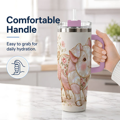 #pl[40oz|Pink] Floral Pig 40oz Tumbler, Pink Botanical Artwork for Pig Lovers