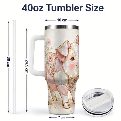 #pl[40oz|White] Floral Pig 40oz Tumbler, Pink Botanical Artwork for Pig Lovers