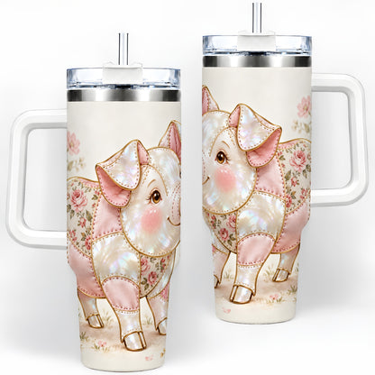 Floral Pig 40oz Tumbler, Pink Botanical Artwork for Pig Lovers