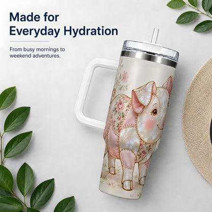 Floral Pig 40oz Tumbler, Pink Botanical Artwork for Pig Lovers